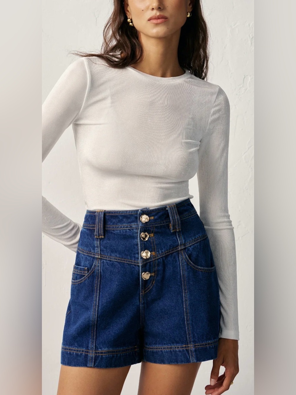 Commense Dark Indigo High-Waist Denim Shorts